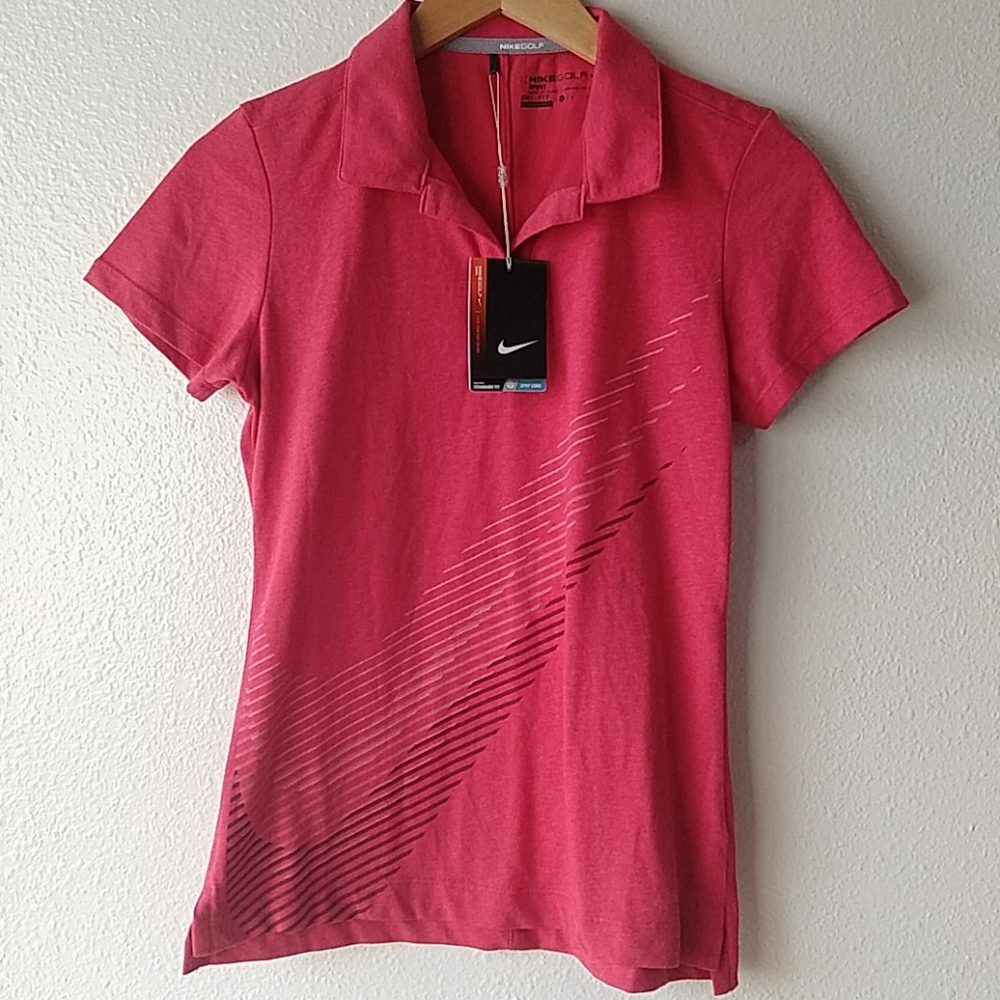 Nike Golf Red Preppy Collared Short Sleeve Standard Dri-Fit Shirt S